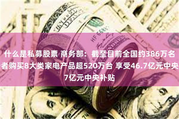 什么是私募股票 商务部：截至目前全国约386万名消费者购买8大类家电产品超520万台 享受46.7亿元中央补贴